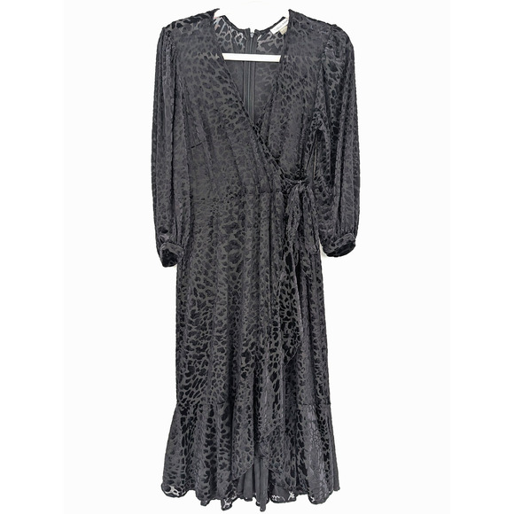 Calvin Klein Black‎ Sheer Leopard Velvet Burnout Wrap Dress Gothic Glam  8 - Picture 5 of 16